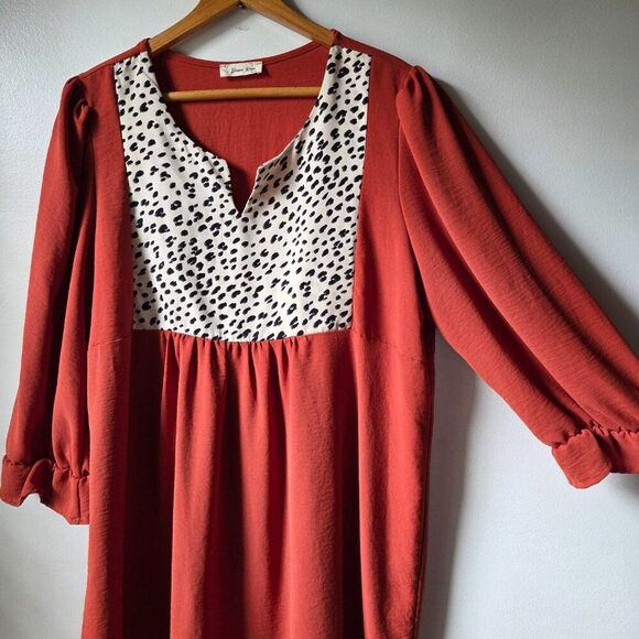 EUC LIKE NEW BEESON RIVER RUST ANIMAL PRINT MIX LONGSLEEVES SHORT DRESS 2XL PLUS - Picture 5 of 14